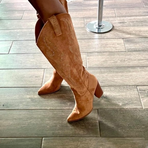 Brown Suede, Rhinestone Women´s Boots
